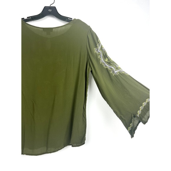 One World Live and Let Live Y2K Size Small Green Boho Fairycore Top - Picture 7 of 9
